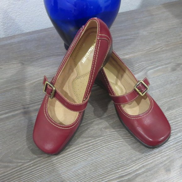 Naturalizer Shoes - New Naturalizer ASHINA Dark Red Leather Mary Jane Wedge Shoes Low Heel Round Toe